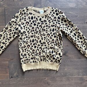 Kids CrewCuts Tan and Black Leopard Print Sweater- Size 6/7
